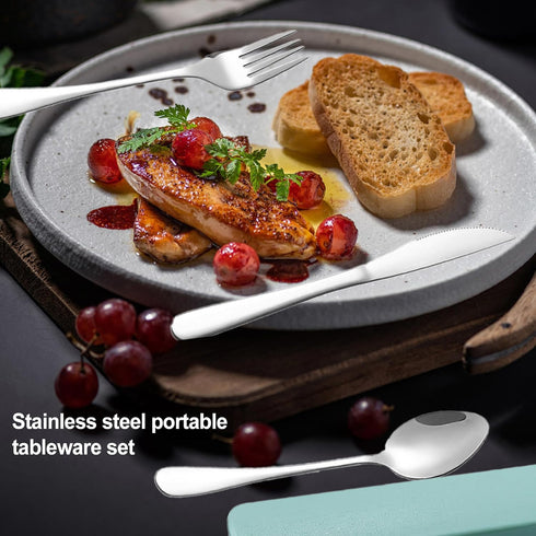 Generic Set 4-Piece Set Portable Cutlery with Case, Stainless Steel Utensils, Knife Fork Spoon with Mint Green Storage