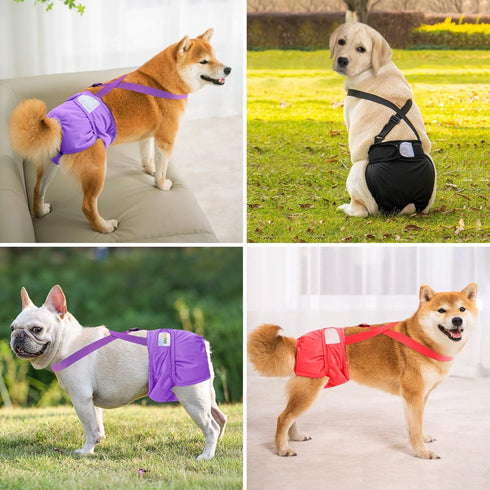 Idepet 3 Pack Female Dog Diapers with Suspender Washable Reusable Doggie Diapers for Small Medium Female Dog in Heat