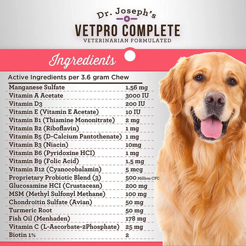 VetPro Dog Vitamins and Supplement Soft Chews with Probiotics, 120 Count, 5 in 1 Chewable Multivitamin