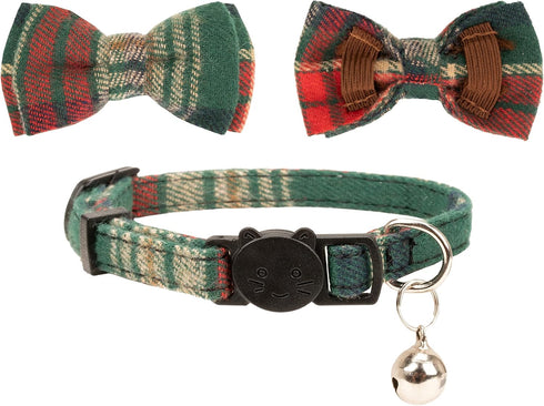 Breakaway Collar for Cats with Bell, Bowtie Floral Bow Detachable Adjustable Safety Puppy 2pcs Christmas-A