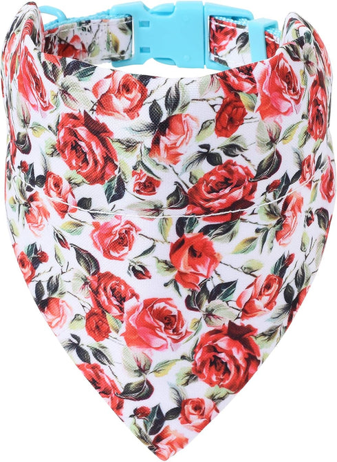 Mile High Life Girl Dog Collars - Cute Bandana Collar, Soft Poly Cotton Fabric for Small Dogs, Flower & Fruit Pattern