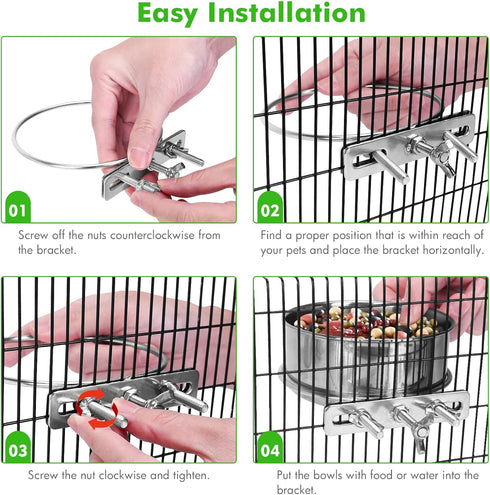 Dog Food Water Bowl with Clamp Holder - Stainless Steel Hanging Bowls for Small Medium Large Dogs
