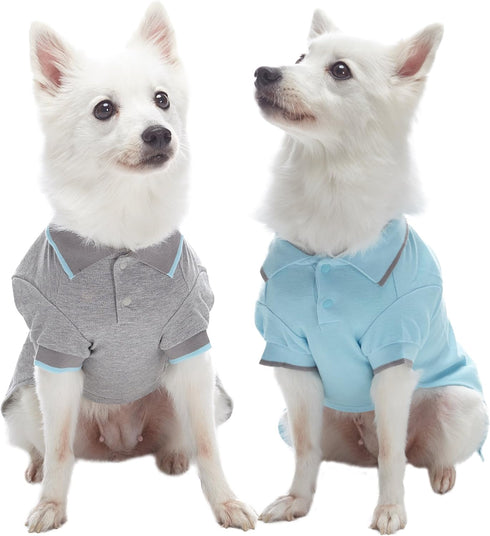 Blueberry Pet Back to School Dog Polo Shirts - 2-Pack Cotton Outfit for Small Pets in Sky Blue + Light Grey