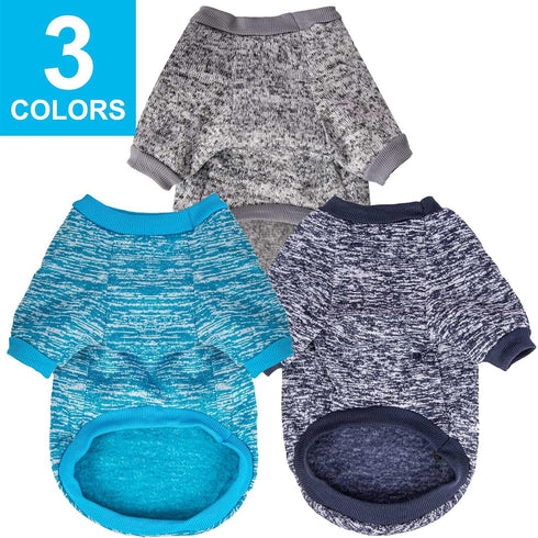 3 Pack Dog Sweater - Warm Soft Pet Clothes for Small Dogs, Medium Large Cats, Winter Christmas (Grey+Navy+Blue, X-Small)