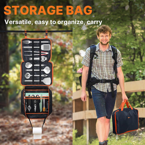 Set, Set Gaialoop Portable Camping Cooking Utensils Camp Kitchen with Organizer Bag, RV Essentials Outdoor Cooking