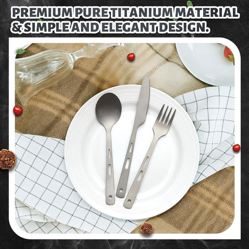 6 Set Set Backpacking Pcs Pure Titanium Fork Spoon Knife Camping Utensils Portable Titanium Cutlery, Lightweight Travel