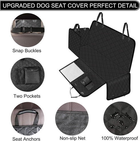 Hammock Femuar Dog Car Seat Cover with Storage Pockets Mesh Visual Window, Waterproof Nonslip , Heavy Duty Scratchproof