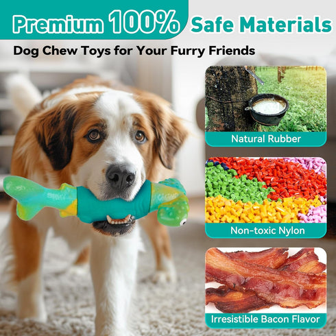 Dog Toys for Aggressive Chewers, Interactive Chew Toys for Large Dogs, Indestructible Squeaky Toys, Green