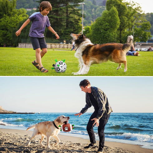 QDAN Dog Soccer Ball Football Set, 2 PCS Dog Balls with Strap for Tug of War, Soccer Ball Toys for Small Medium Large