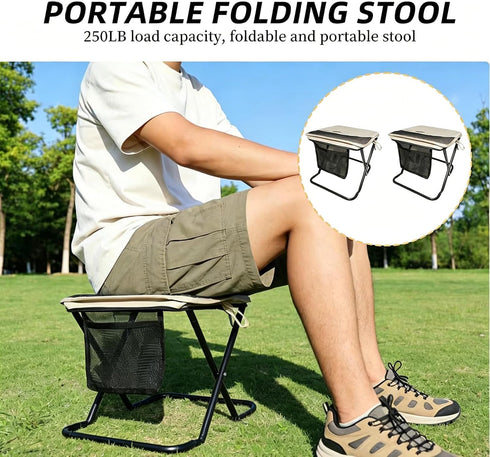 XOMIUHL 2PCS Backpack 8 Foldable Stool, Handbag Style Pocket Foldable Chair, Collapsible Camping Chairs with Sling Bag