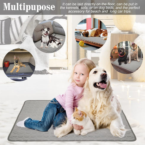 Washable Dog Cooling Mat, Ice Silk Self Cooling Pad Blanket for Indoor & Outdoor Car Seats, Light Grey (40x28 in)