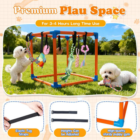 BASTIPETA 8 Puppy Play Gym with Hanging Toys Removable Dog Enrichment Playground, Indoor Jungle Gym & Activity Center