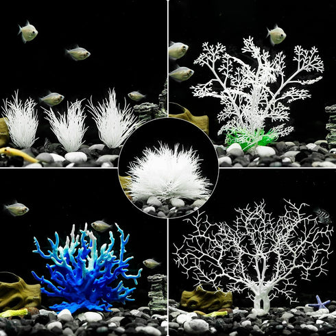 MyLifeUNIT 7 Pack Aquarium Plants, Artificial Coral Ornament for Fish Tank Decorations (White)
