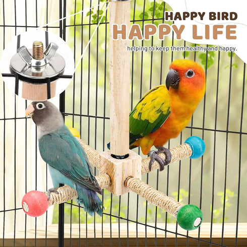 Chihutown Rotating Bird Stand Perch Toy, Natural Wood Spinning Parakeet Toy, Fun Wheel Parrot Toys for Parrot, Bird