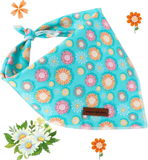 Summer Summer Dog Bandana, Unique Style Paws Blue Sunflower Dog Bandanas, Flower Puppy Scarves Square Dog Bib Kerchief