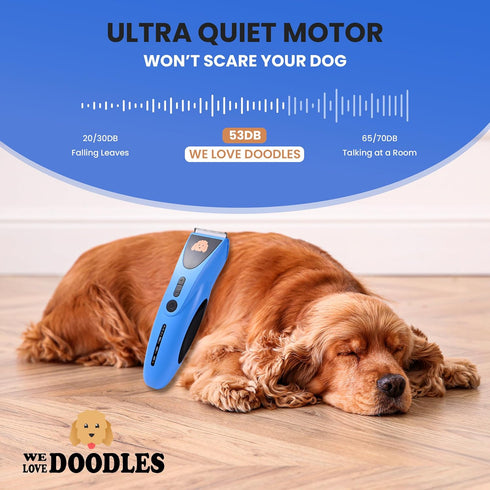 We Love Doodles Dog Clippers for Thick Coats - Powerful Cordless Trimmer with 8 Detachable Blades