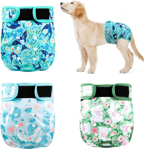 3Pack Dog Diapers Female,Washable Diaper for Doggie,Highly Absorbent Reusable Dog Diaper,Adjustable Leakproof