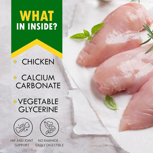 Dog Chew Treats Calcium Bones Wrapped Chicken & Rawhide Free - Grain Free Snacks for Training Dogs