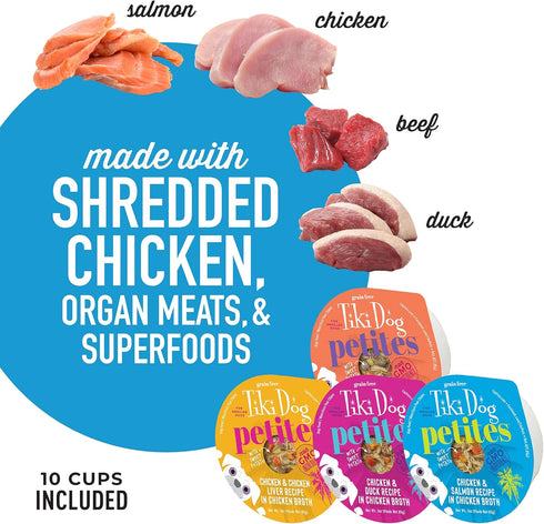 Tiki Dog Petites Variety Pack, Grain Free Wet Dog Food for Small Breed Dogs, 3 oz. Cans, Pack of 10