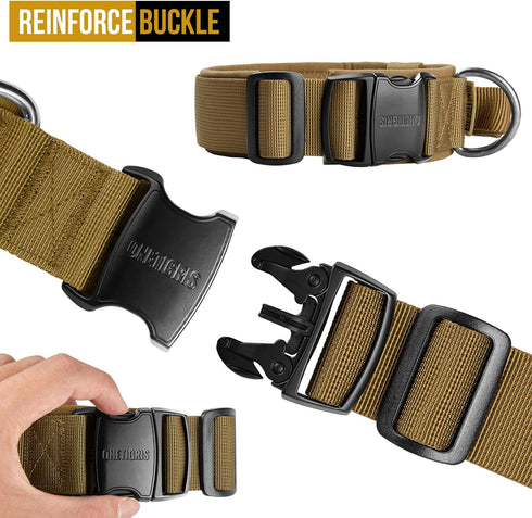 OneTigris Tough Tactical Dog Collar, Adjustable Military Collar with Handle, Large, Brown