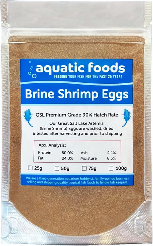 Aquatic Foods Inc. Brine Shrimp Artemia Eggs, Premium Grade 90% Hatch Rate Brine Shrimp Eggs