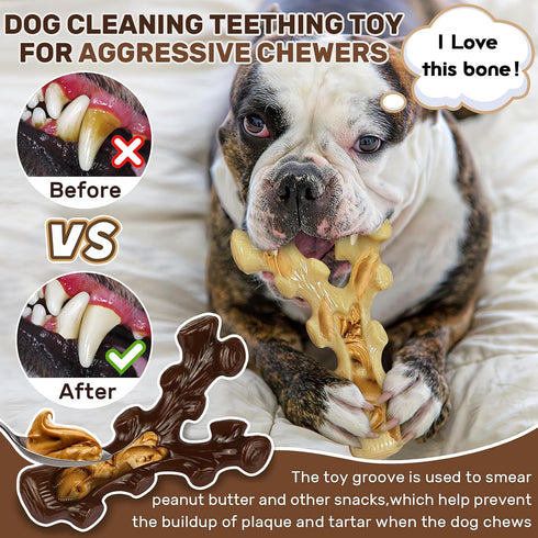 2 Pack Dog Chew Toys for Aggressive Chewers, Tough Indestructible Dog Bones for Medium/Large Breeds