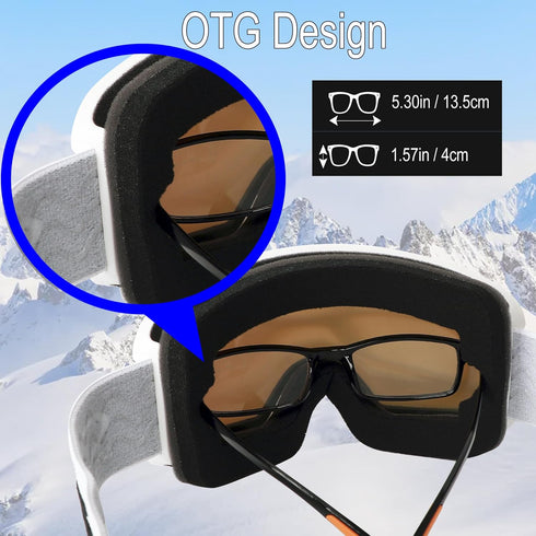OTG Ski Goggles for Men, Women & Youth, Over Glasses Snowboard Goggles with 100% UV Protection & Anti-glare