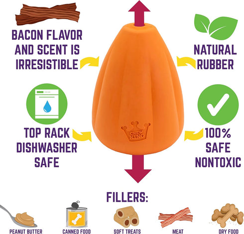 Chew King Premium Treat Dog Toy, Durable Natural Rubber, Bacon Flavored, Large, Orange