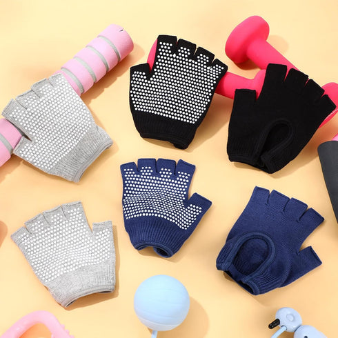 Shyyween 3 Pairs Silicone Grip Yoga Gloves Non Slip Fingerless Pilates Gym Workout Gloves for Women Men, One Size Fits