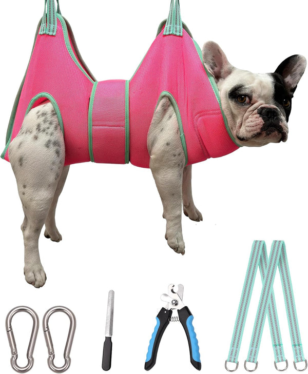 Dog Grooming Hammock, 2024 New Version Barbie Pink Medium Hanging Harness for Nail Clipping and Trimming.