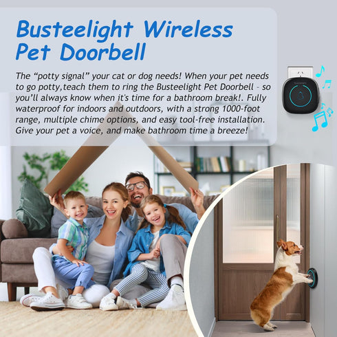 1000ft 60 Training(1 1 Soft Ring Blk Dog Bells to Go Outside - Wireless Dog Door Bell with Range, Melodies, LED