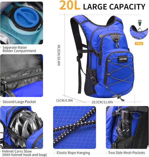 Hydration Backpack 20L with 2L Water Bladder, Large Storage Hiking Daypack for Men Women, Lightweight Insulation