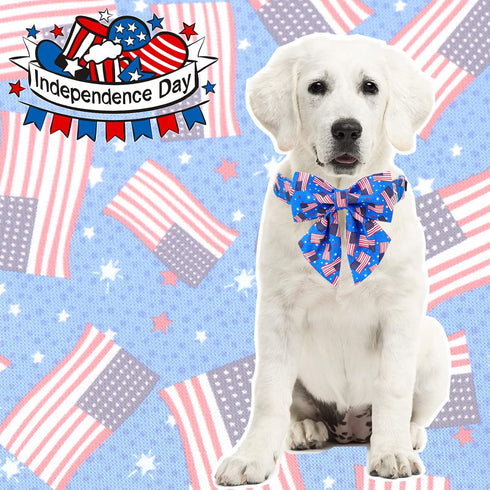 Maca Bates American Flag 4th of July Dog Collar, Adjustable Bow Tie for Small Medium Large XL Dogs, Patriotic Gift