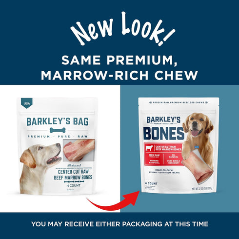 Frozen 4 Count (3 Pack) Barkleys Bag Beef Marrow Bones, Dog Treats, Single Ingredient Center Cut Beef Bone, Raw Natural