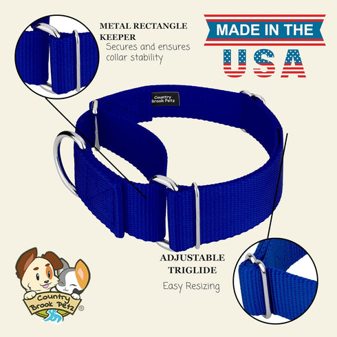 Country Brook Petz HossFit Jr Wide Martingale Dog Collar, Royal Blue, Large, No Buckle, Service Dog Collar