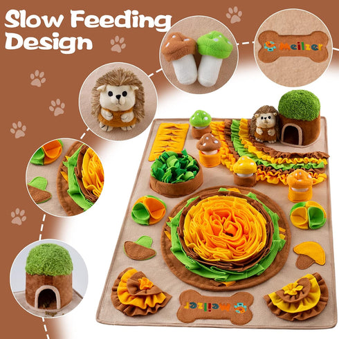 40'' 27.5'' Large Snuffle Mat for Dogs x Sniff Mat with Hedgehog Puzzle Toy Squeaky Mushrooms Interactive Toys Portable