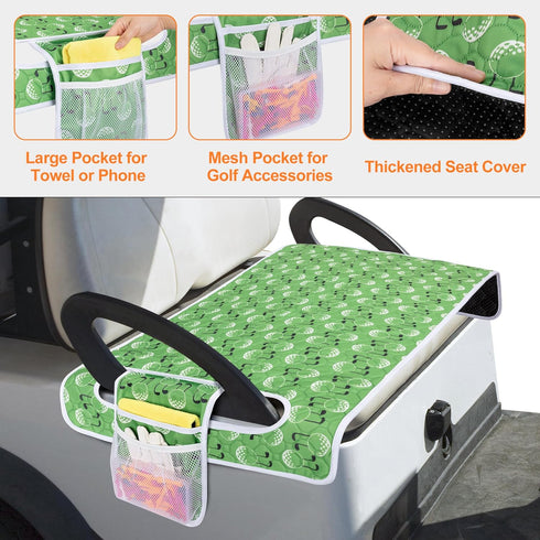 Golf Cart Seat Covers - Towel Blanket with 4 Pockets & Non-Slip Bottom for EZGO, Club Car, Yamaha