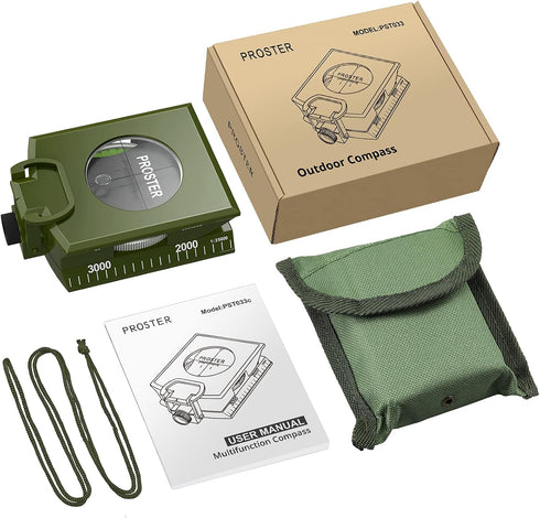 Proster IP65 Hiking Compass with Sighting Clinometer, Professional Military Waterproof Camping Compass with Carry Bag.