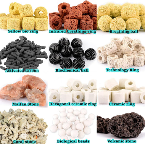 Aquarium Filter Media Bio Balls and Ceramic Rings, 12 in 1 Fish Tank Pond Filter, 500g Mesh Bag with Zipper (2 Packs)