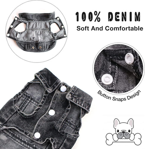 SILD Pet Clothes - Cool Blue Denim Dog Jeans Jacket for Small Medium Dogs - Vintage Washed Lapel Vests Hoodies (XS,