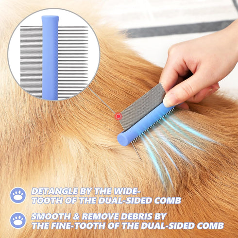 Dematting Comb for Dogs Poodle Doodle, Dual-Sided Rake & Detangling Tool for Long Curly Haired Poodles and Goldendoodles