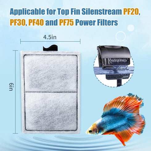 8 Pack PF-L Filter Cartridges for Top Fin Silenstream PF20, PF30, PF40 and PF75 Power Filters, Remplacement Aquarium Carbon Cartridge with Zeolite