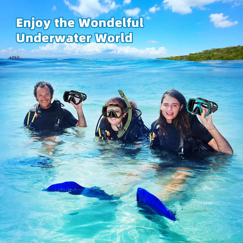 Snorkel Set for Adults, Anti-Leak and Anti-Fog Gear, Tempered Glass Lens, Dry Top Snorkel Kit with Carry Bag
