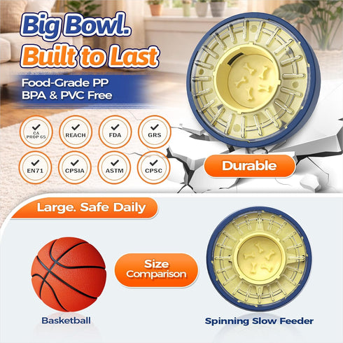 5-60 4-Cup KADTC Min Adjustable Slow Feeder Bowl for Fast Eaters, Spinning Dog Puzzle Feeder, Anti-Gulping Interactive