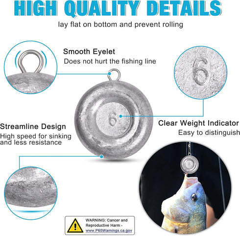 Fishing Weights Disc Sinkers, Coin Sinkers Saltwater Surf Catfishing Gear Tackle 8oz 6oz 5oz 4oz 3oz 2oz 1oz