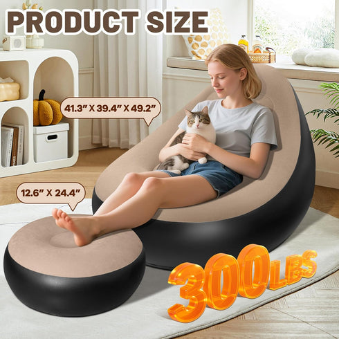 Pump)1PK Inflatable Chair for Adults,Portable Inflatables Chairs with Ottoman,Flocked Surface inflatables