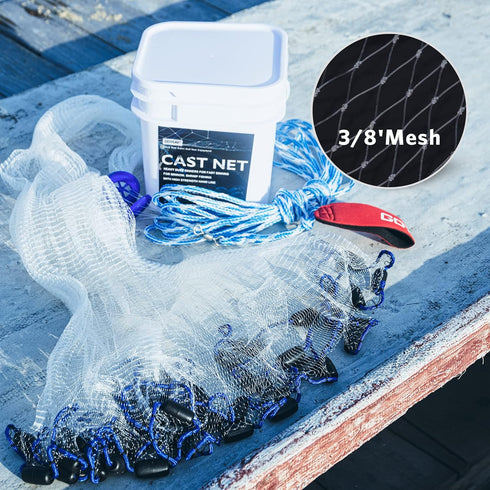 3ft/4ft/6ft/7ft/8ft/10ft/12ft 1/4 3/8inch Goture American Fishing Cast Net,Casting Nets Freshwater Saltwater for Bait