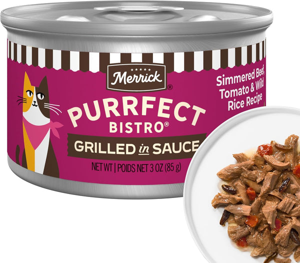 Merrick Purrfect Bistro Simmered Beef, Tomato and Wild Rice Recipe Grilled Natural