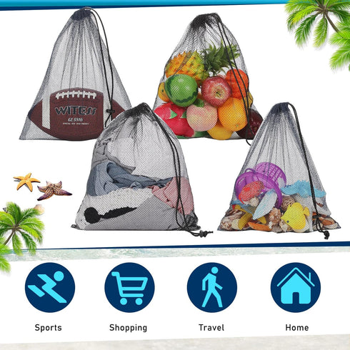 LEIFIDE 6 Pcs Scalloping Diving Bags, 13 x 15.5 Inch Nylon Mesh Drawstring Net Bags for Swimming Gear