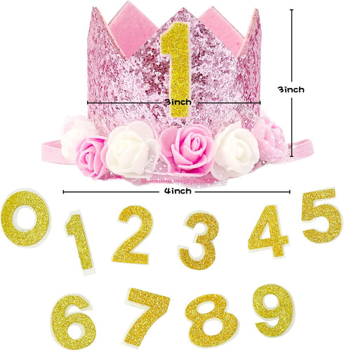 Pet Crown - Reusable Birthday Party Crown for Dog & Cat, Pink with 0-9 Figures Charms